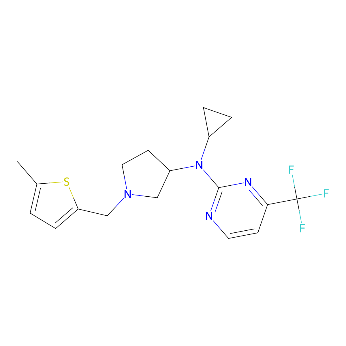 N-cyclopropyl-N-[1-[(5-methylthiophen-2-yl)methyl]pyrrolidin-3-yl]-4-(trifluoromethyl)pyrimidin-2- molecular structure, CAS 3054629-87-4
