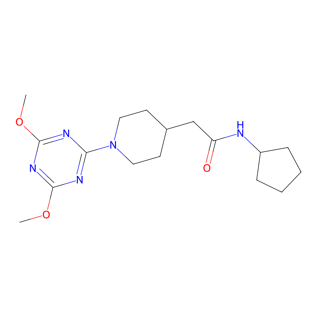 N-cyclopentyl-2-[1-(4,6-dimethoxy-1,3,5-triazin-2-yl)piperidin-4-yl]acetamide molecular structure, CAS 3054629-89-6
