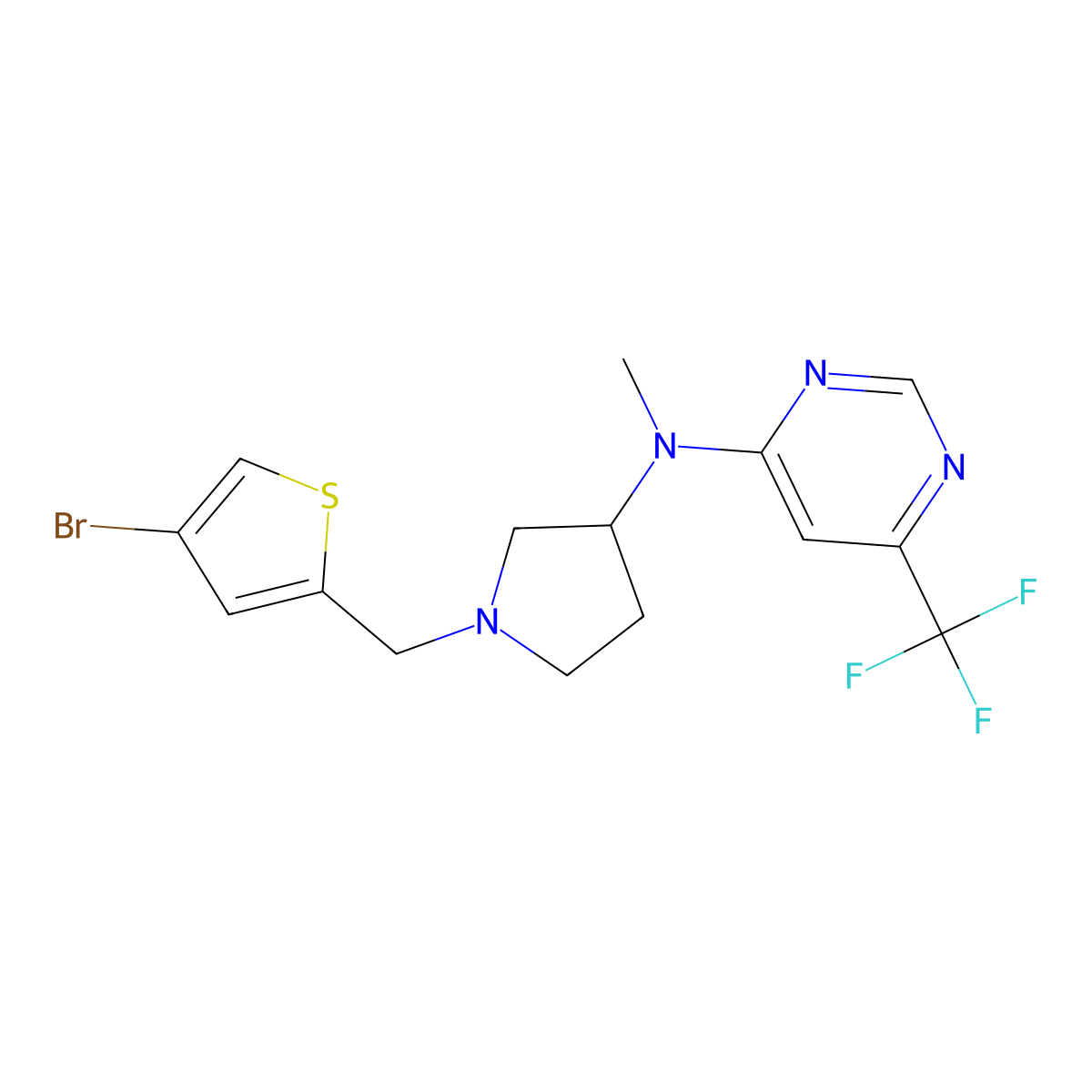 N-{1-[(4-bromothiophen-2-yl)methyl]pyrrolidin-3-yl}-N-methyl-6-(trifluoromethyl)pyrimidin-4-amine molecular structure, CAS 3054629-93-2