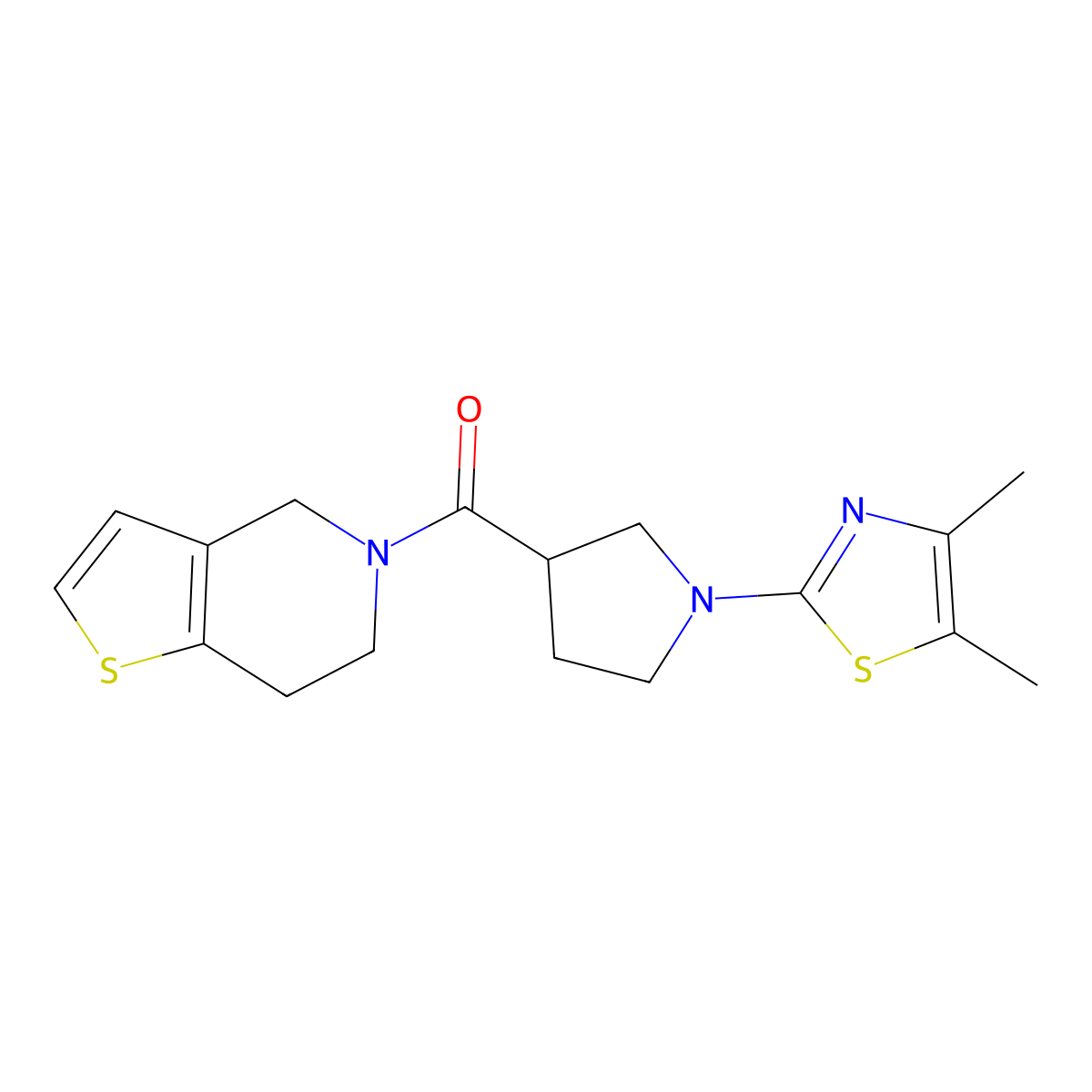 4,5-dimethyl-2-(3-{4H,5H,6H,7H-thieno[3,2-c]pyridine-5-carbonyl}pyrrolidin-1-yl)-1,3-thiazole molecular structure, CAS 3054629-95-4