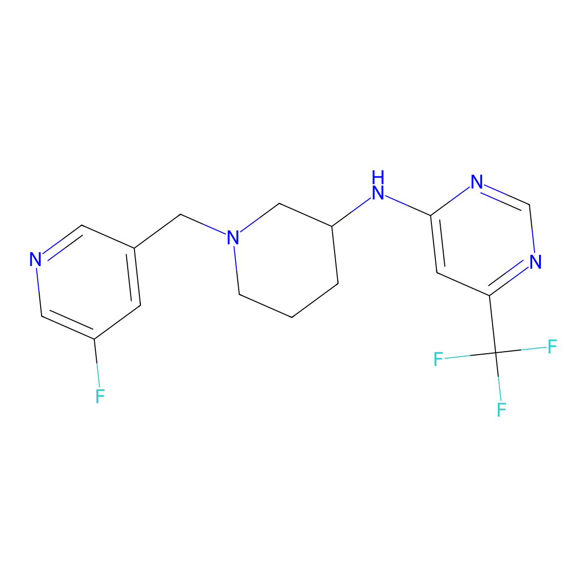 N-{1-[(5-fluoropyridin-3-yl)methyl]piperidin-3-yl}-6-(trifluoromethyl)pyrimidin-4-amine molecular structure, CAS 3054629-96-5