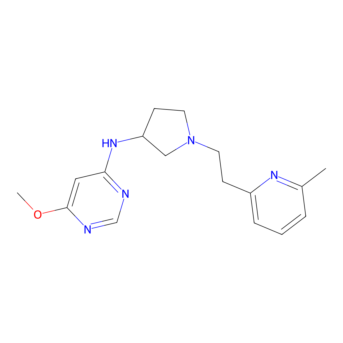 6-methoxy-N-{1-[2-(6-methylpyridin-2-yl)ethyl]pyrrolidin-3-yl}pyrimidin-4-amine molecular structure, CAS 3054629-99-8