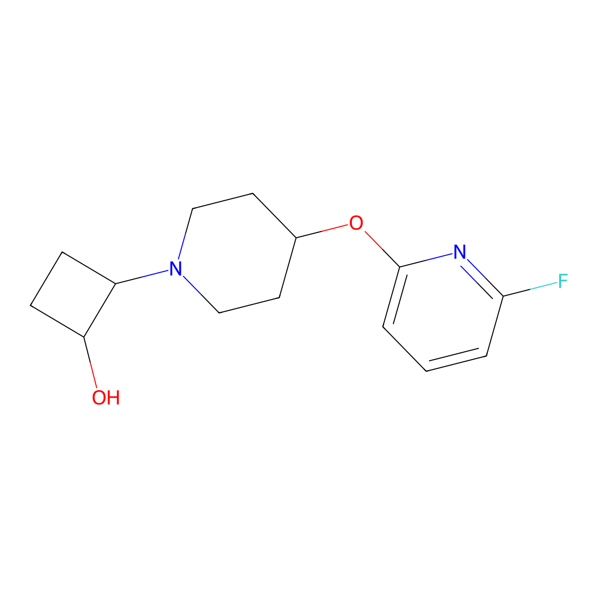 2-{4-[(6-Fluoropyridin-2-yl)oxy]piperidin-1-yl}cyclobutan-1-ol molecular structure, CAS 3054630-01-9