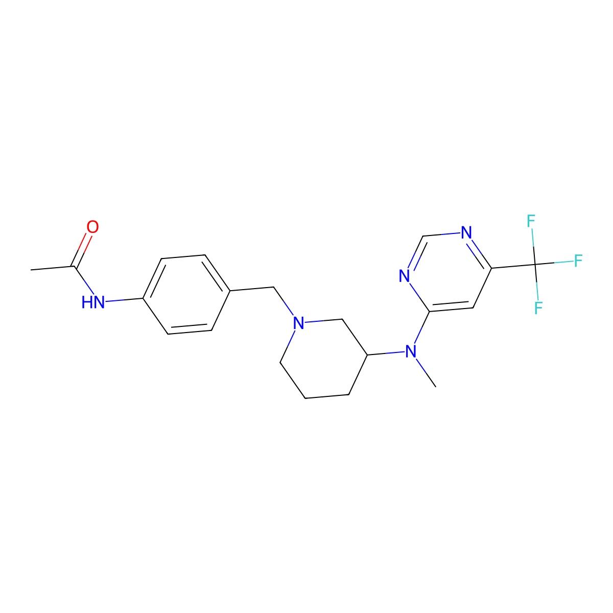 N-{4-[(3-{methyl[6-(trifluoromethyl)pyrimidin-4-yl]amino}piperidin-1-yl)methyl]phenyl}acetamide molecular structure, CAS 3054630-08-6
