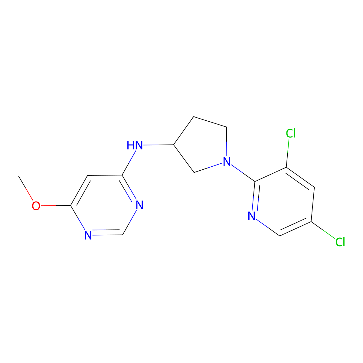N-[1-(3,5-dichloropyridin-2-yl)pyrrolidin-3-yl]-6-methoxypyrimidin-4-amine molecular structure, CAS 3054630-09-7