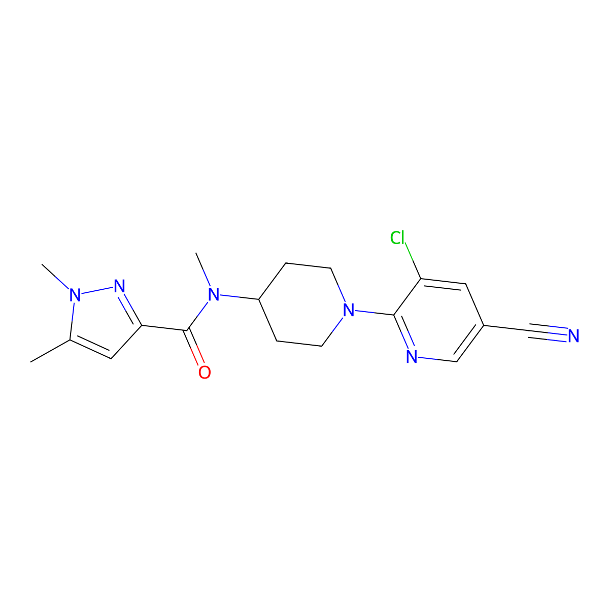 N-[1-(3-chloro-5-cyanopyridin-2-yl)piperidin-4-yl]-N,1,5-trimethyl-1H-pyrazole-3-carboxamide molecular structure, CAS 3054630-10-0