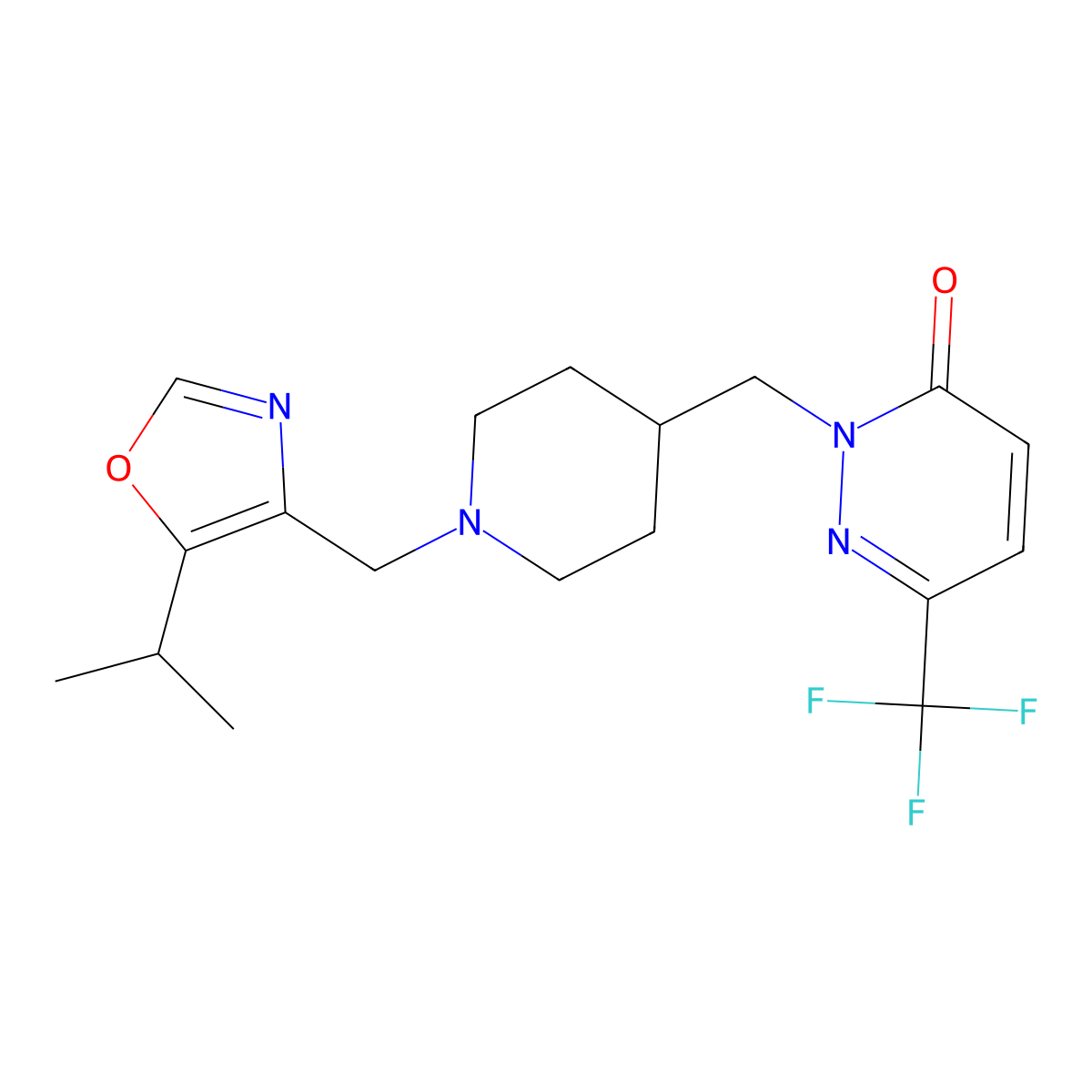 2-[(1-{[5-(Propan-2-yl)-1,3-oxazol-4-yl]methyl}piperidin-4-yl)methyl]-6-(trifluoromethyl)-2,3-dihydropyridazin-3-one molecular structure, CAS 3054630-12-2