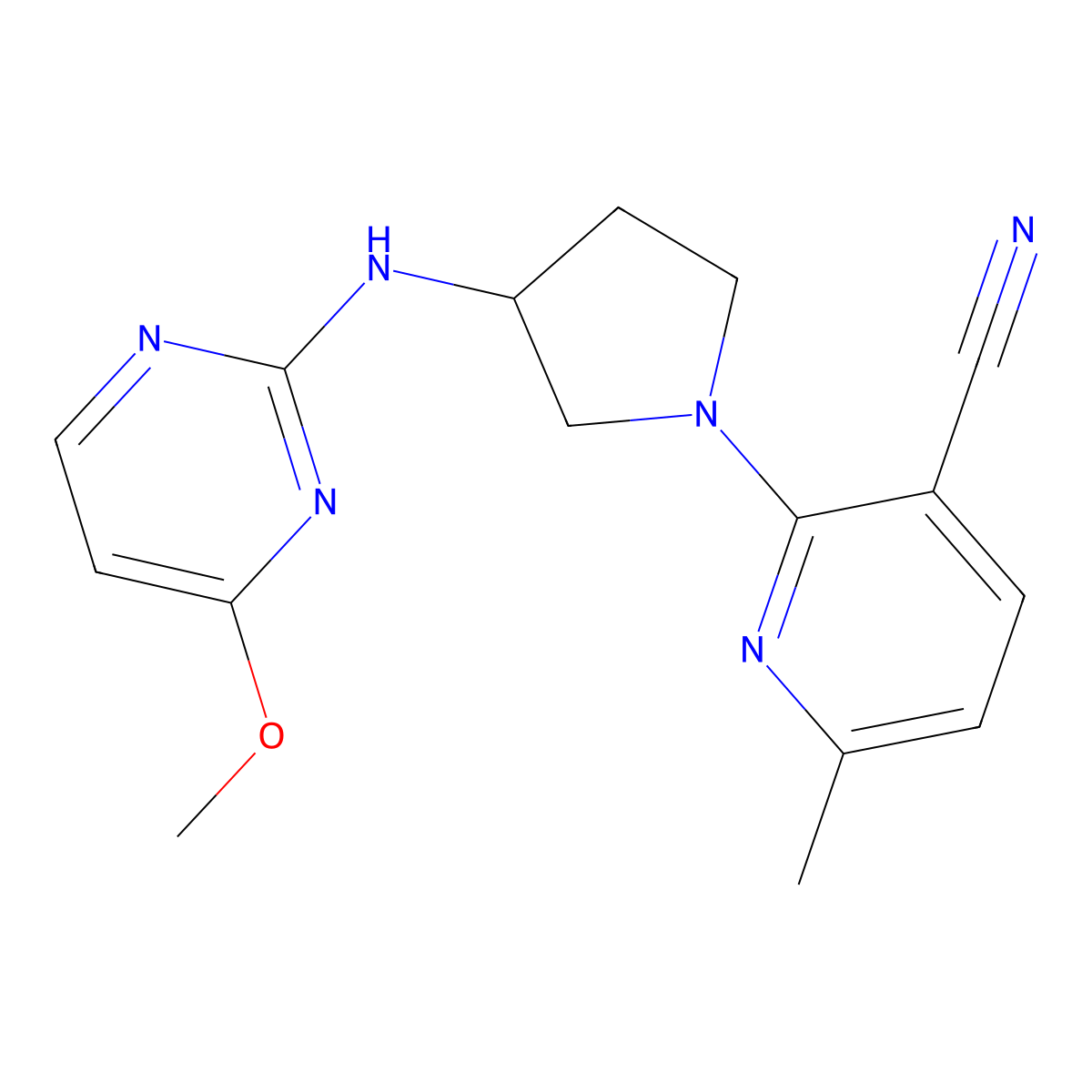 2-{3-[(4-Methoxypyrimidin-2-yl)amino]pyrrolidin-1-yl}-6-methylpyridine-3-carbonitrile molecular structure, CAS 3054630-19-9