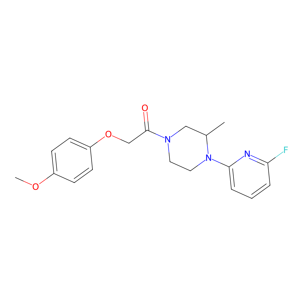 1-[4-(6-Fluoropyridin-2-yl)-3-methylpiperazin-1-yl]-2-(4-methoxyphenoxy)ethan-1-one molecular structure, CAS 3054630-21-3