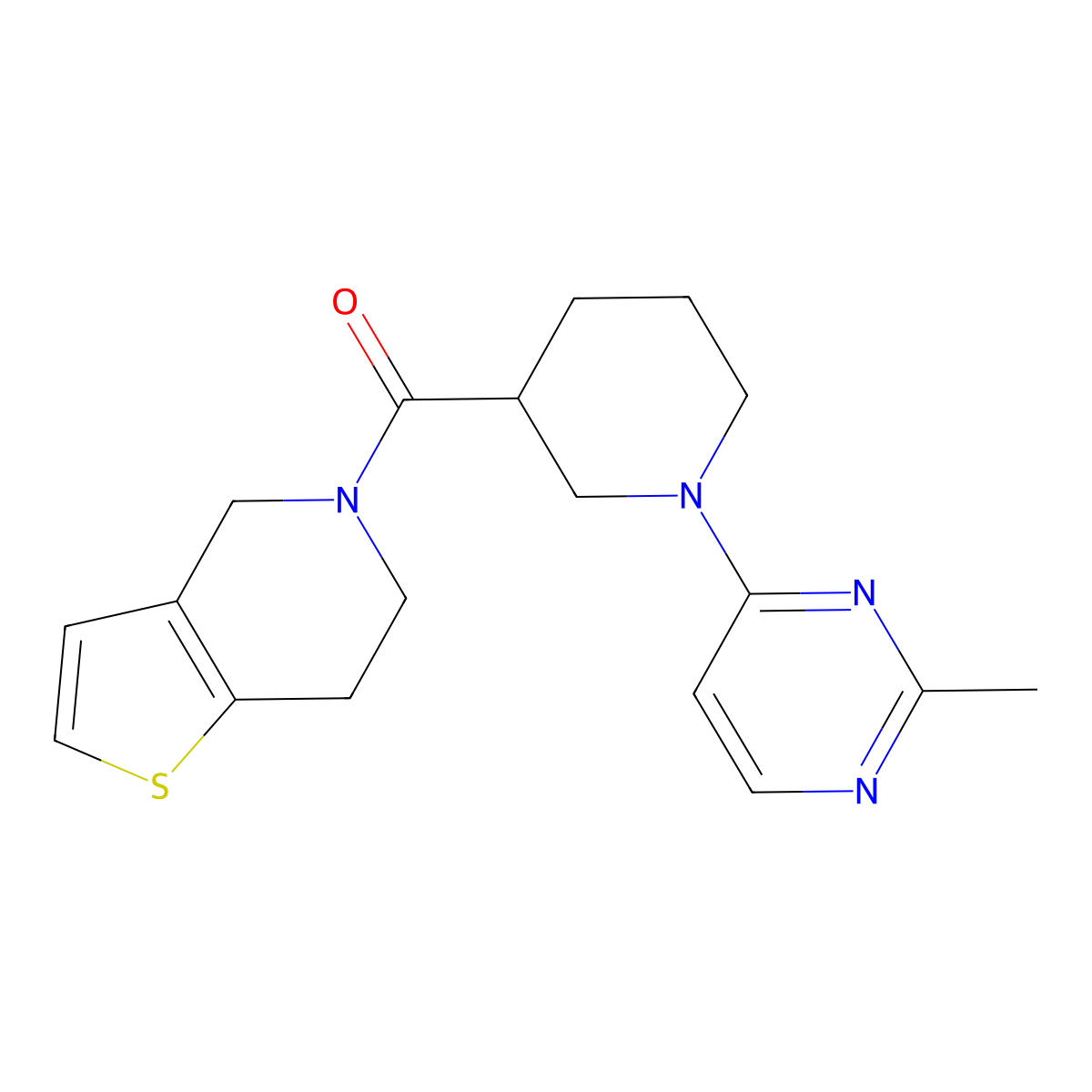 2-methyl-4-(3-{4H,5H,6H,7H-thieno[3,2-c]pyridine-5-carbonyl}piperidin-1-yl)pyrimidine molecular structure, CAS 3054630-22-4