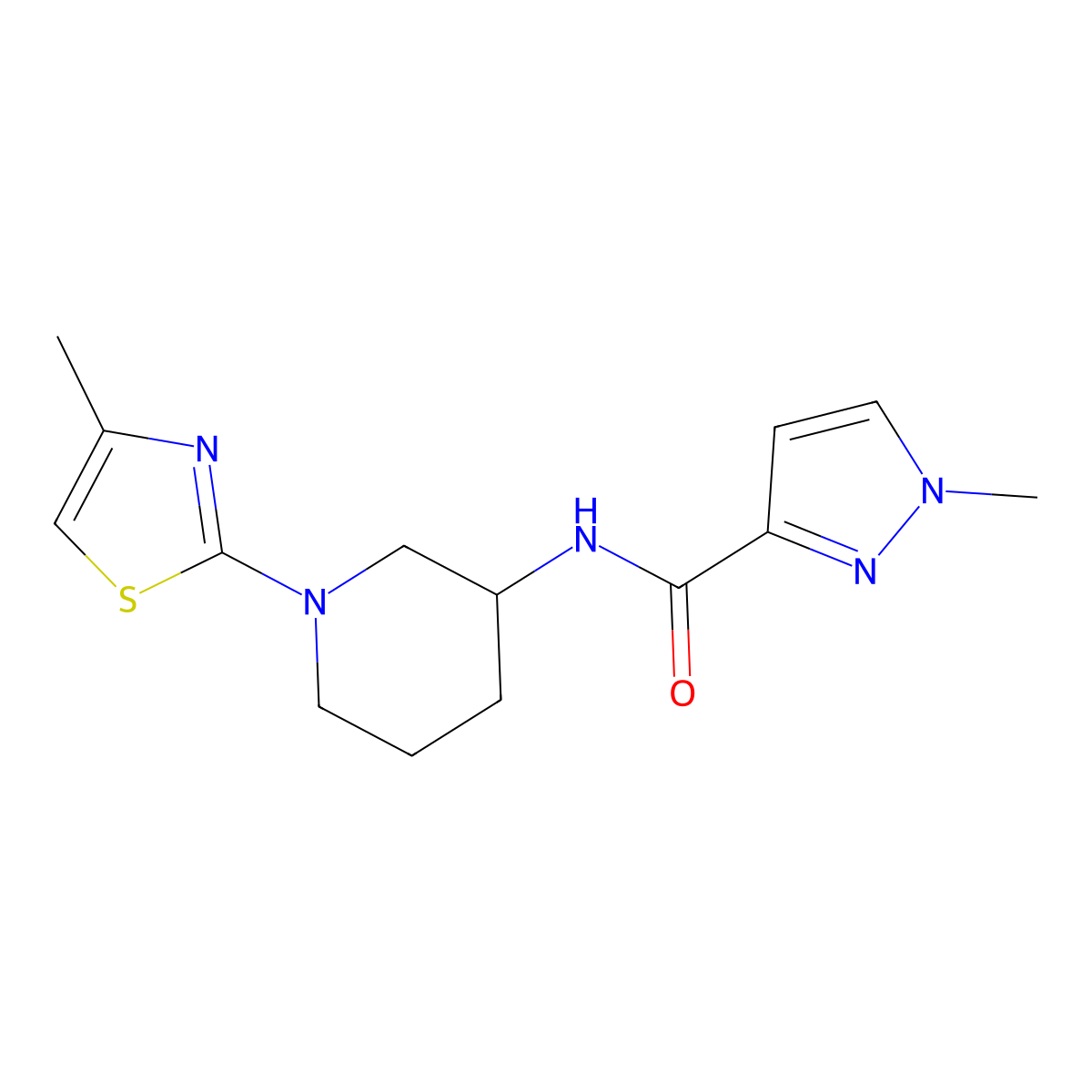 1-methyl-N-[1-(4-methyl-1,3-thiazol-2-yl)piperidin-3-yl]-1H-pyrazole-3-carboxamide molecular structure, CAS 3054630-28-0