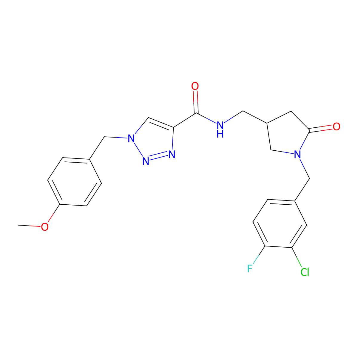 N-({1-[(3-chloro-4-fluorophenyl)methyl]-5-oxopyrrolidin-3-yl}methyl)-1-[(4-methoxyphenyl)methyl]-1H-1,2,3-triazole-4-carboxamide molecular structure, CAS 3054630-30-4