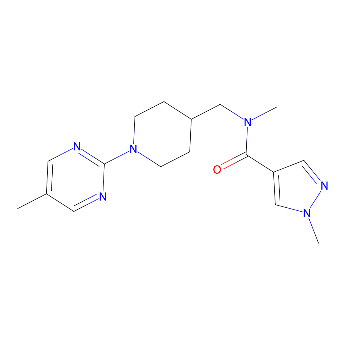 N,1-dimethyl-N-{[1-(5-methylpyrimidin-2-yl)piperidin-4-yl]methyl}-1H-pyrazole-4-carboxamide molecular structure, CAS 3054630-31-5