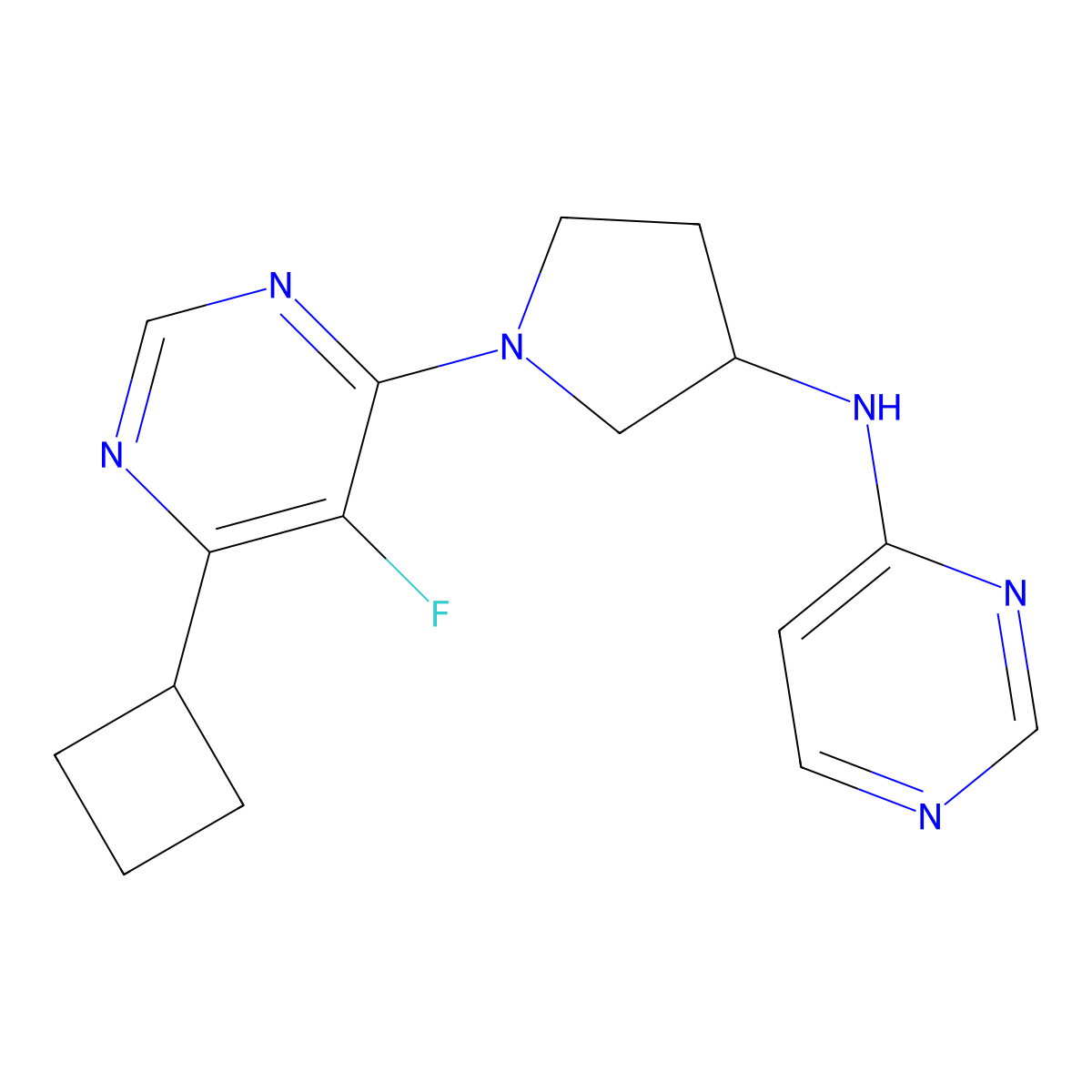 N-[1-(6-cyclobutyl-5-fluoropyrimidin-4-yl)pyrrolidin-3-yl]pyrimidin-4-amine molecular structure, CAS 3054630-32-6