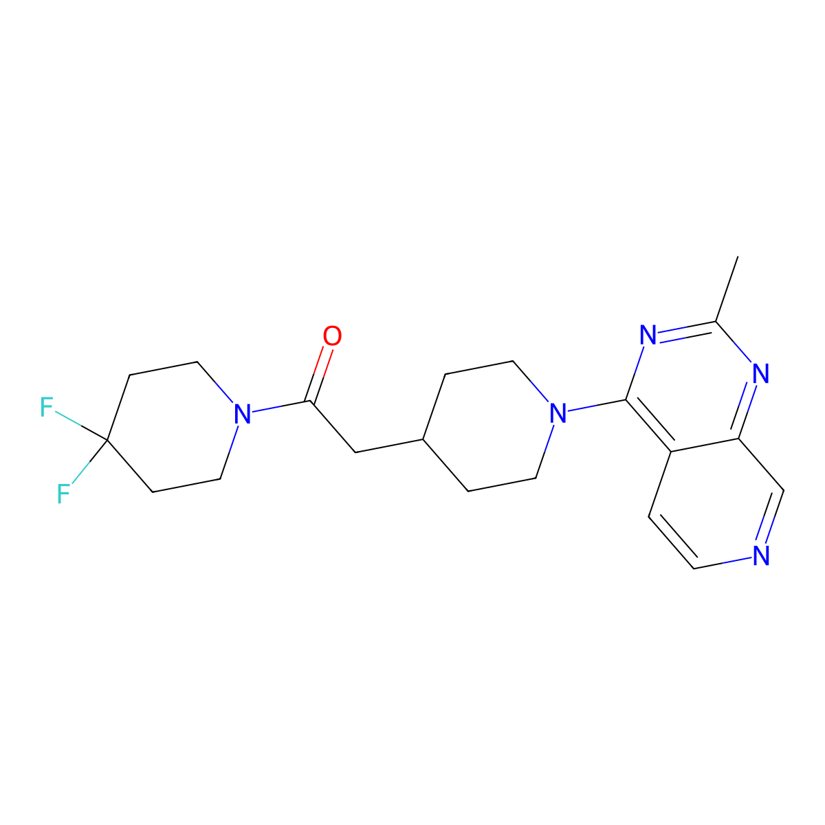 1-(4,4-Difluoropiperidin-1-yl)-2-(1-{2-methylpyrido[3,4-d]pyrimidin-4-yl}piperidin-4-yl)ethan-1-one molecular structure, CAS 3054630-33-7