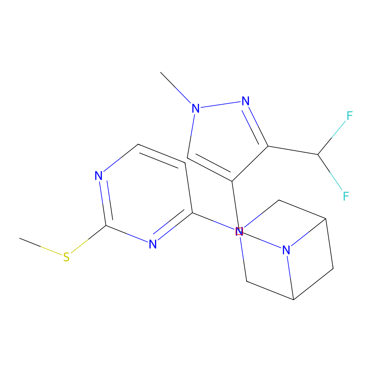 6-{[3-(difluoromethyl)-1-methyl-1H-pyrazol-4-yl]methyl}-3-[2-(methylsulfanyl)pyrimidin-4-yl]-3,6-diazabicyclo[3.1.1]heptane molecular structure, CAS 3054630-36-0