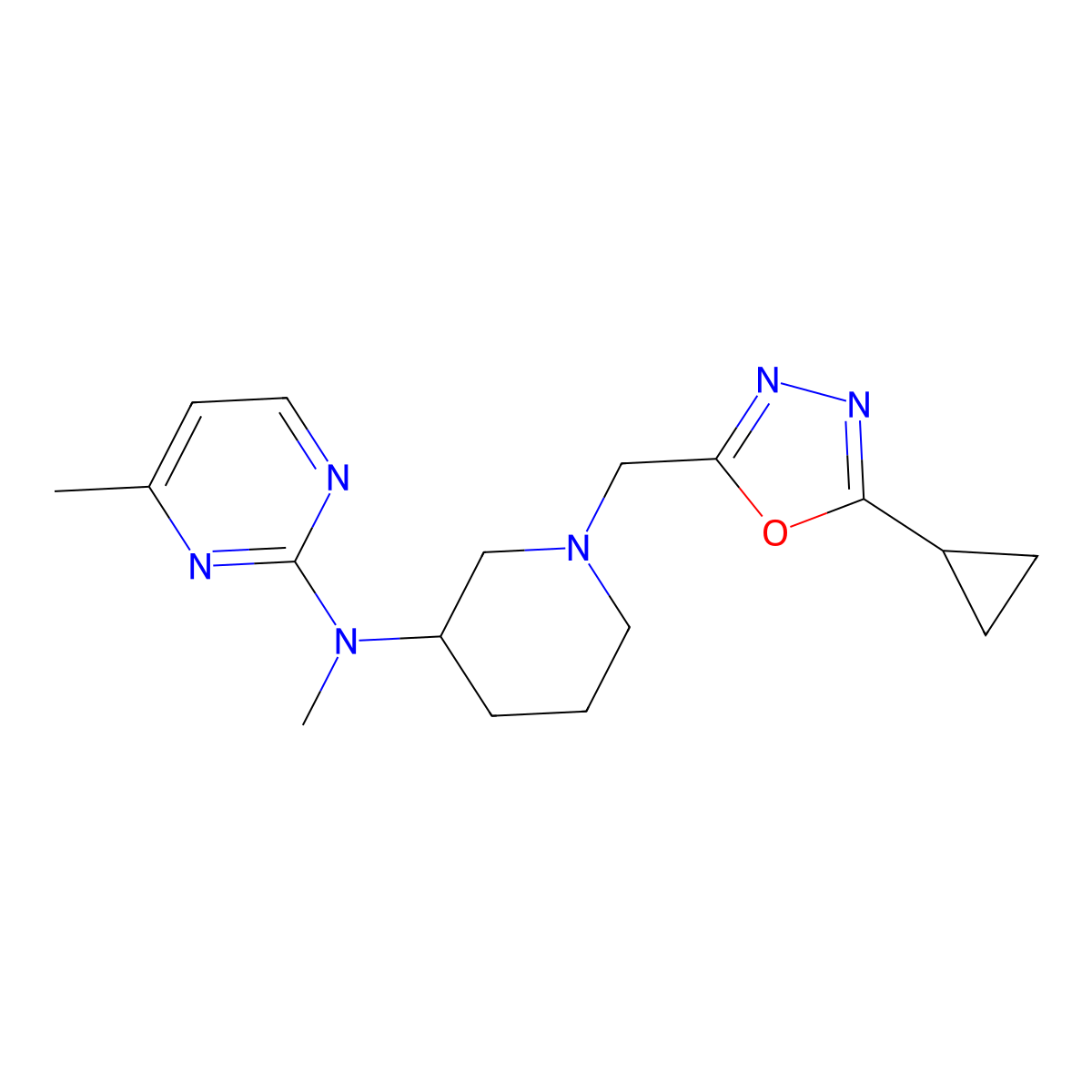 N-{1-[(5-cyclopropyl-1,3,4-oxadiazol-2-yl)methyl]piperidin-3-yl}-N,4-dimethylpyrimidin-2-amine molecular structure, CAS 3054630-39-3
