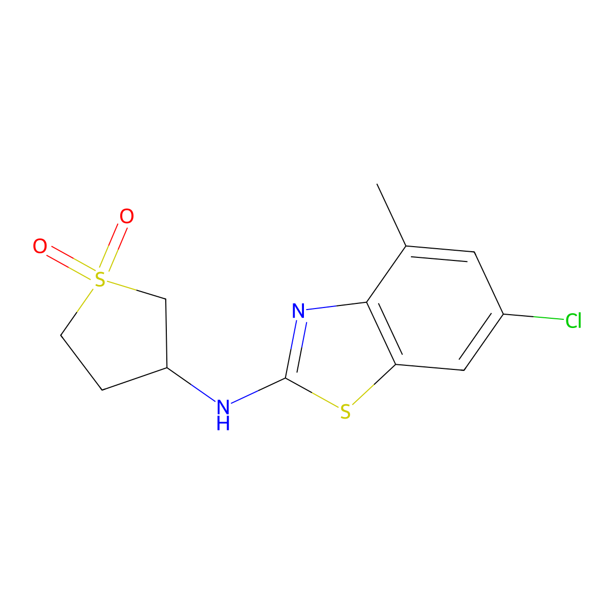 3-[(6-Chloro-4-methyl-1,3-benzothiazol-2-yl)amino]-1lambda-thiolane-1,1-dione molecular structure, CAS 3054630-43-9
