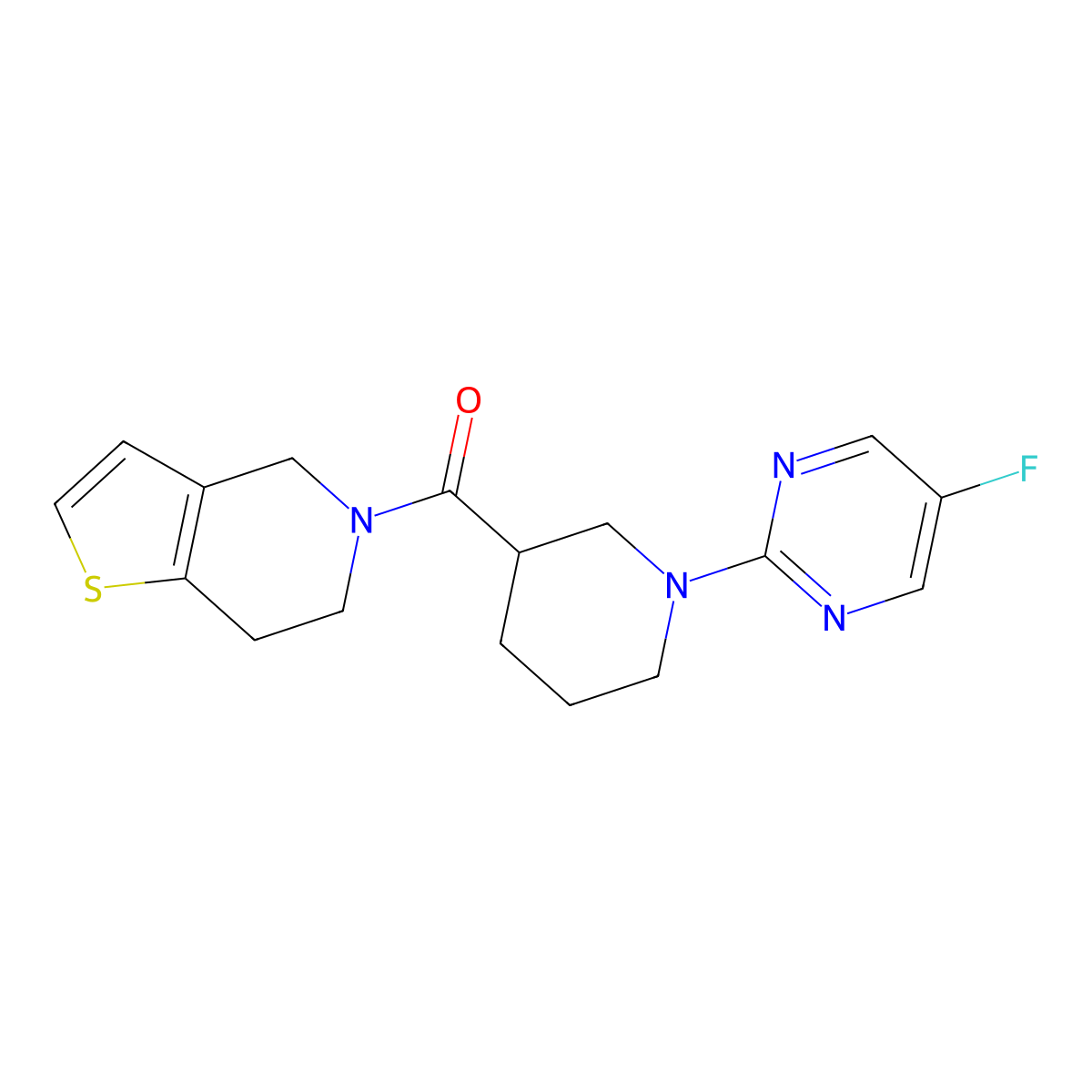 5-fluoro-2-(3-{4H,5H,6H,7H-thieno[3,2-c]pyridine-5-carbonyl}piperidin-1-yl)pyrimidine molecular structure, CAS 3054630-44-0
