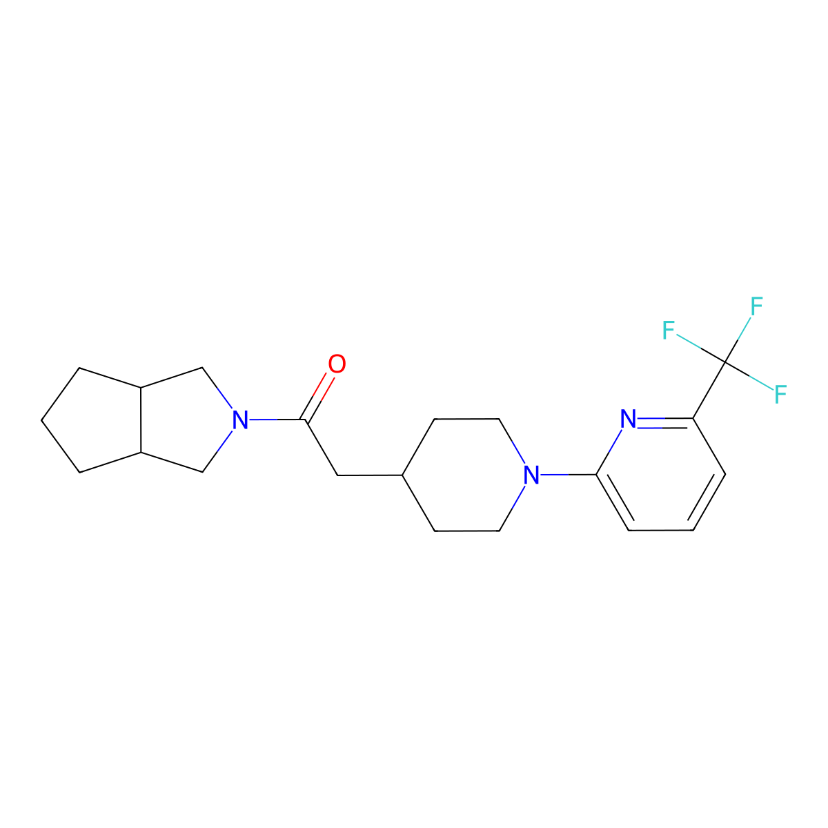 1-{Octahydrocyclopenta[c]pyrrol-2-yl}-2-{1-[6-(trifluoromethyl)pyridin-2-yl]piperidin-4-yl}ethan-1-one molecular structure, CAS 3054630-47-3