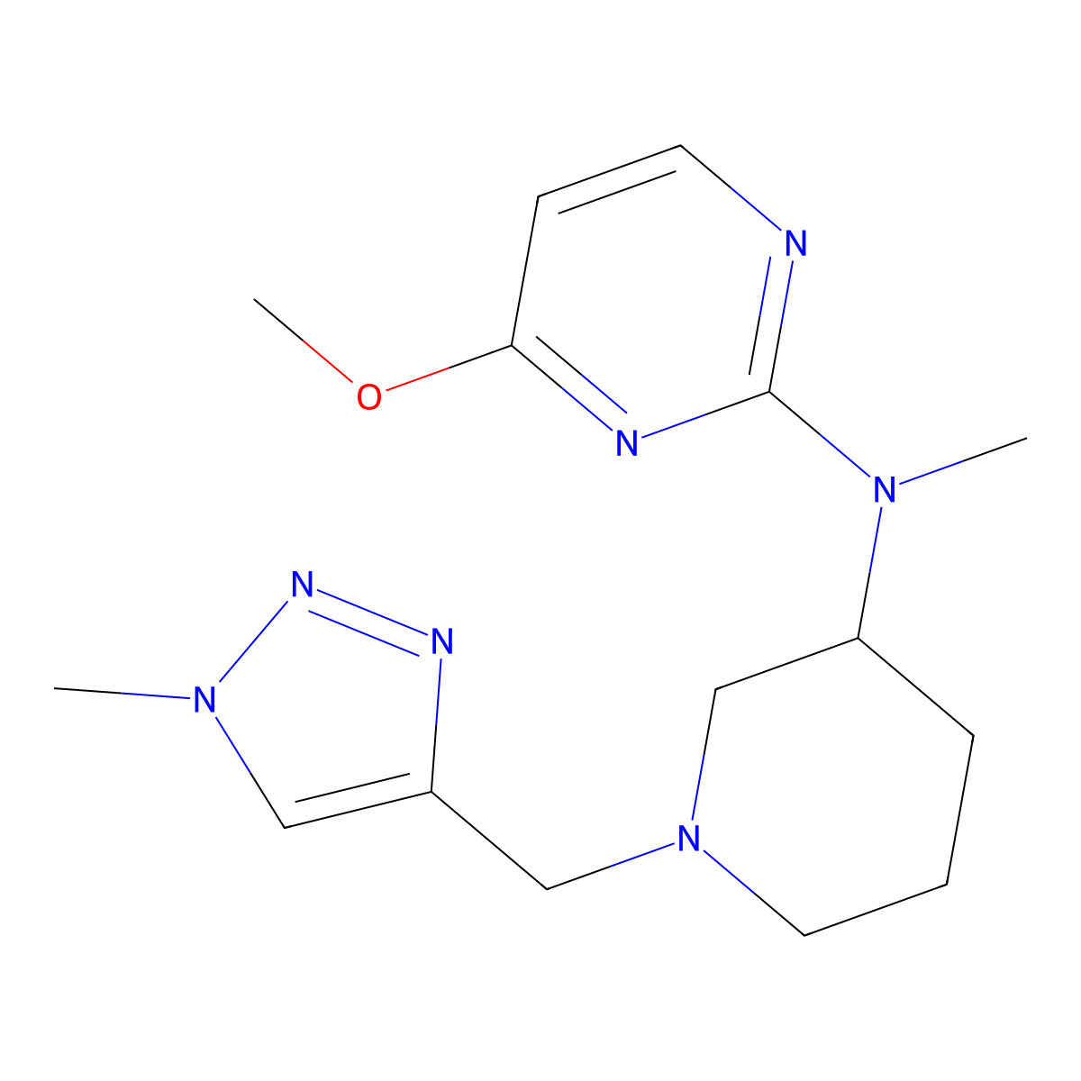 4-methoxy-N-methyl-N-{1-[(1-methyl-1H-1,2,3-triazol-4-yl)methyl]piperidin-3-yl}pyrimidin-2-amine molecular structure, CAS 3054630-48-4