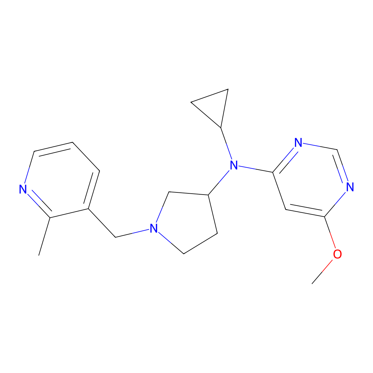 N-cyclopropyl-6-methoxy-N-{1-[(2-methylpyridin-3-yl)methyl]pyrrolidin-3-yl}pyrimidin-4-amine molecular structure, CAS 3054630-53-1