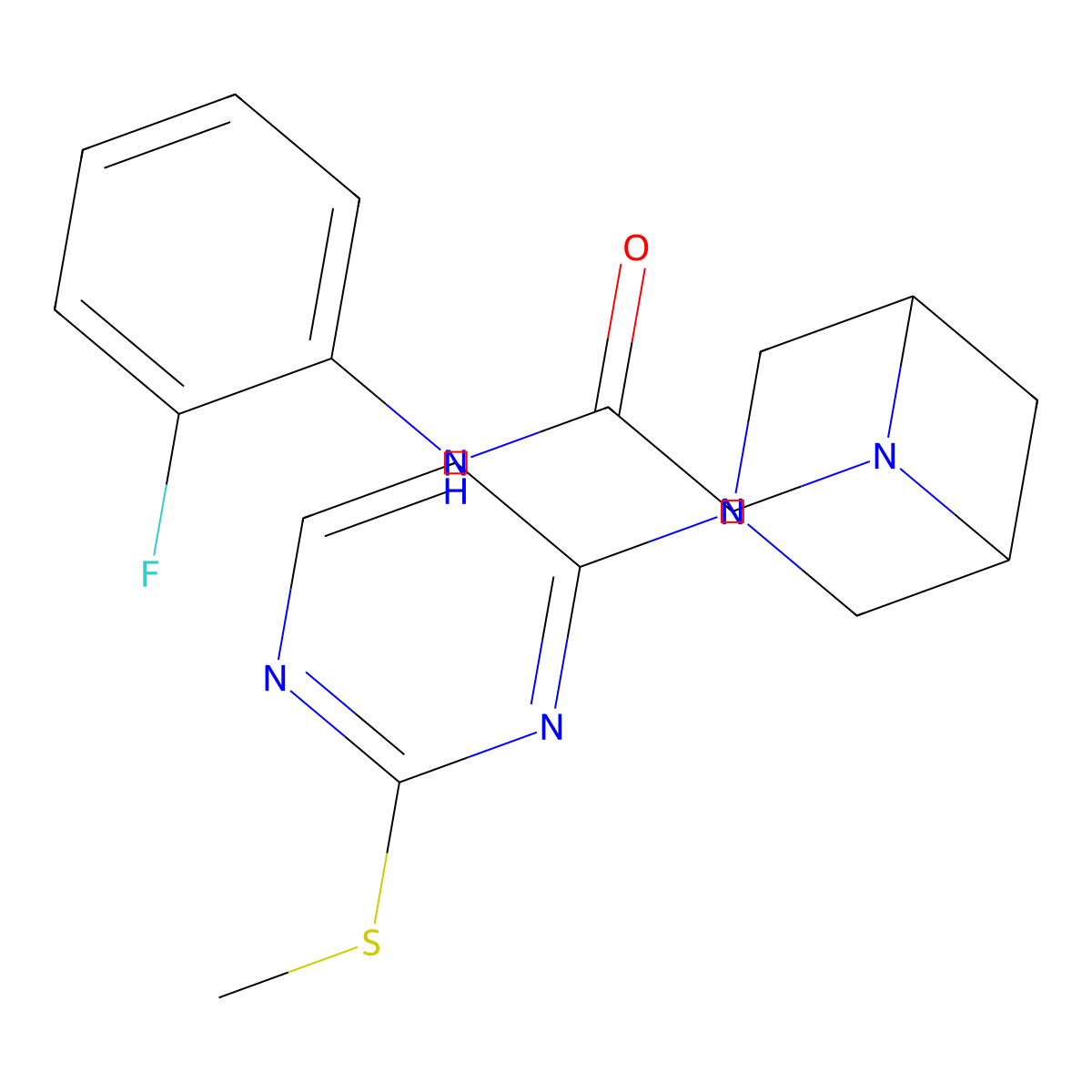 N-(2-fluorophenyl)-2-{3-[2-(methylsulfanyl)pyrimidin-4-yl]-3,6-diazabicyclo[3.1.1]heptan-6-yl}acetamide molecular structure, CAS 3054630-56-4