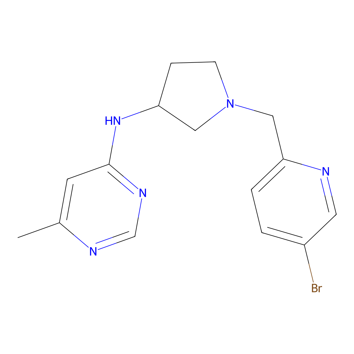 N-{1-[(5-bromopyridin-2-yl)methyl]pyrrolidin-3-yl}-6-methylpyrimidin-4-amine molecular structure, CAS 3054630-58-6