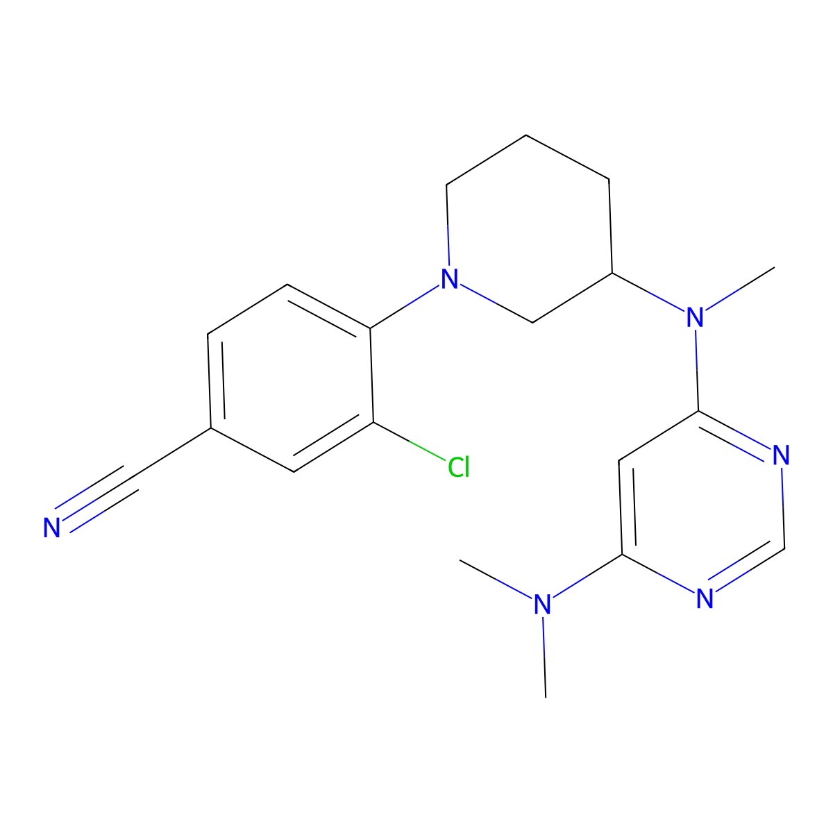3-Chloro-4-(3-{[6-(dimethylamino)pyrimidin-4-yl](methyl)amino}piperidin-1-yl)benzonitrile molecular structure, CAS 3054630-65-5