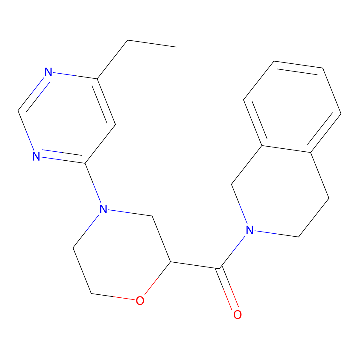 2-[4-(6-Ethylpyrimidin-4-yl)morpholine-2-carbonyl]-1,2,3,4-tetrahydroisoquinoline molecular structure, CAS 3054630-67-7