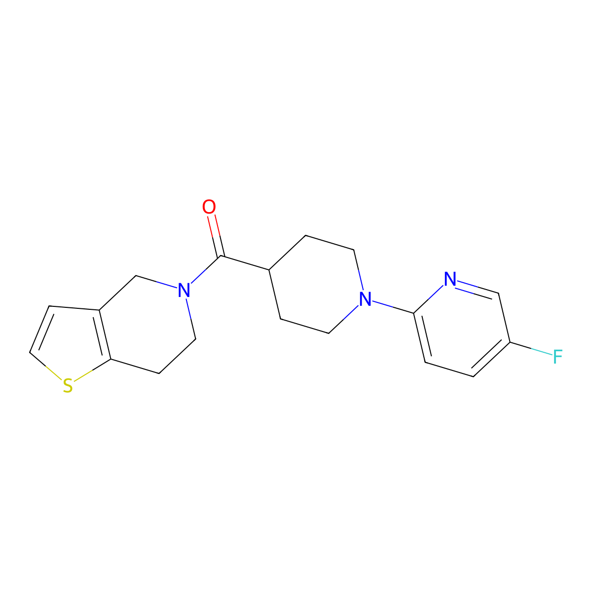 5-fluoro-2-(4-{4H,5H,6H,7H-thieno[3,2-c]pyridine-5-carbonyl}piperidin-1-yl)pyridine molecular structure, CAS 3054630-72-4