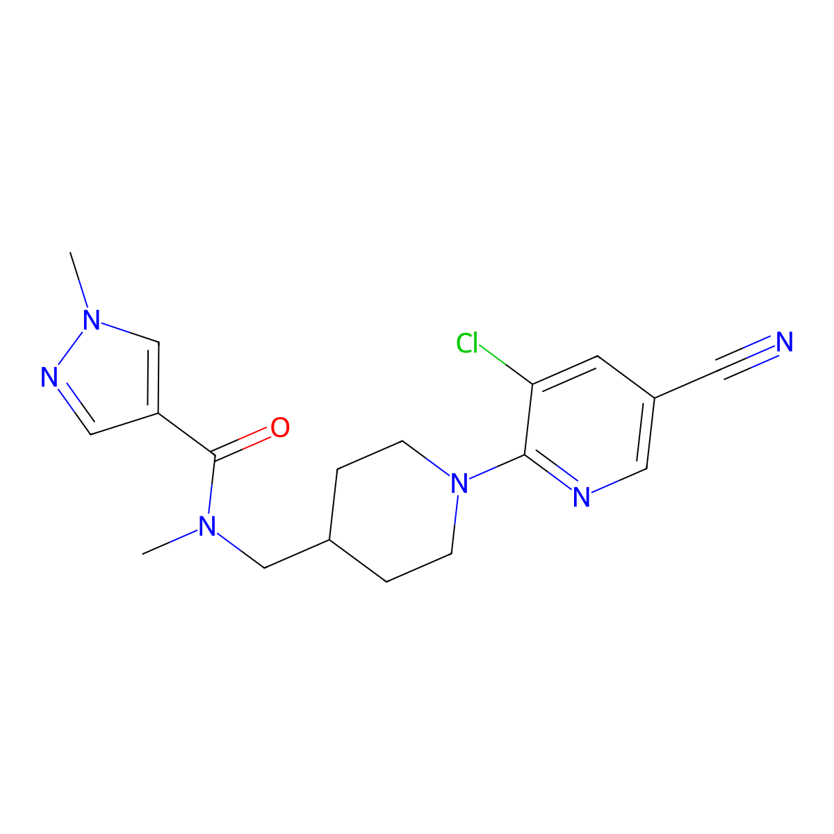 N-{[1-(3-chloro-5-cyanopyridin-2-yl)piperidin-4-yl]methyl}-N,1-dimethyl-1H-pyrazole-4-carboxamide molecular structure, CAS 3054630-73-5