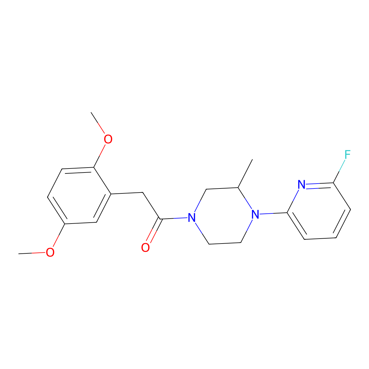 2-(2,5-Dimethoxyphenyl)-1-[4-(6-fluoropyridin-2-yl)-3-methylpiperazin-1-yl]ethan-1-one molecular structure, CAS 3054630-75-7