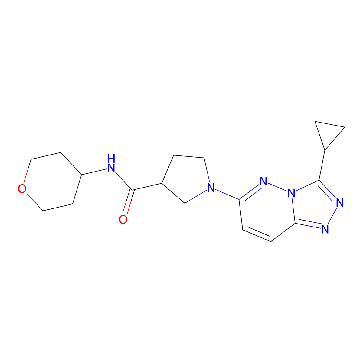 1-{3-cyclopropyl-[1,2,4]triazolo[4,3-b]pyridazin-6-yl}-N-(oxan-4-yl)pyrrolidine-3-carboxamide molecular structure, CAS 3054630-77-9