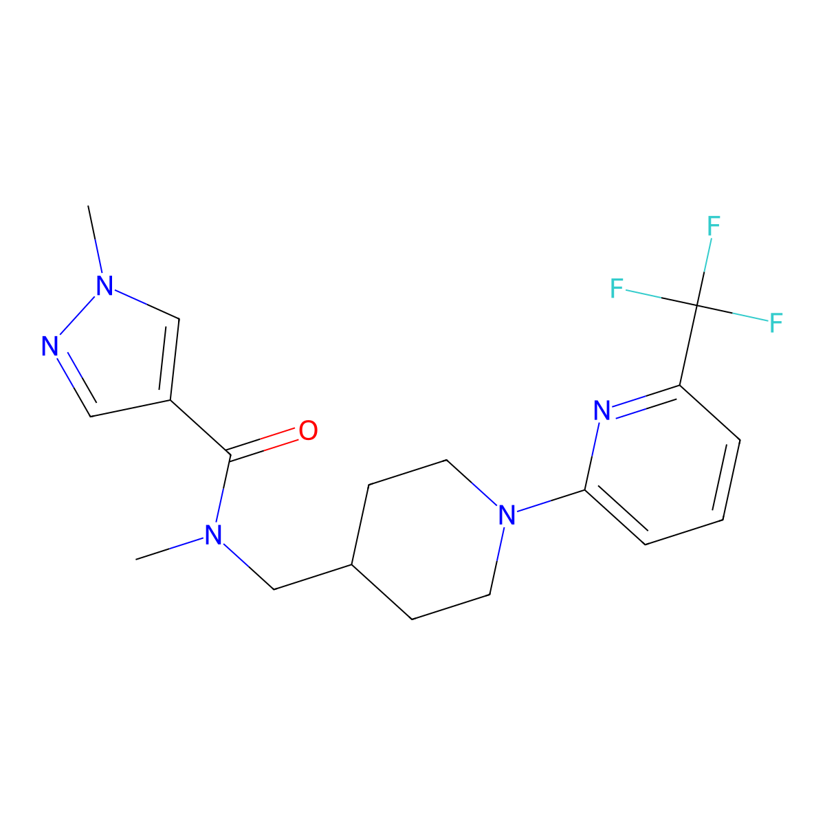 N,1-dimethylN-[[1-[6-(trifluoromethyl)pyridin-2-yl]piperidin-4-yl]methyl]pyrazole-4-carboxamide molecular structure, CAS 3054630-78-0