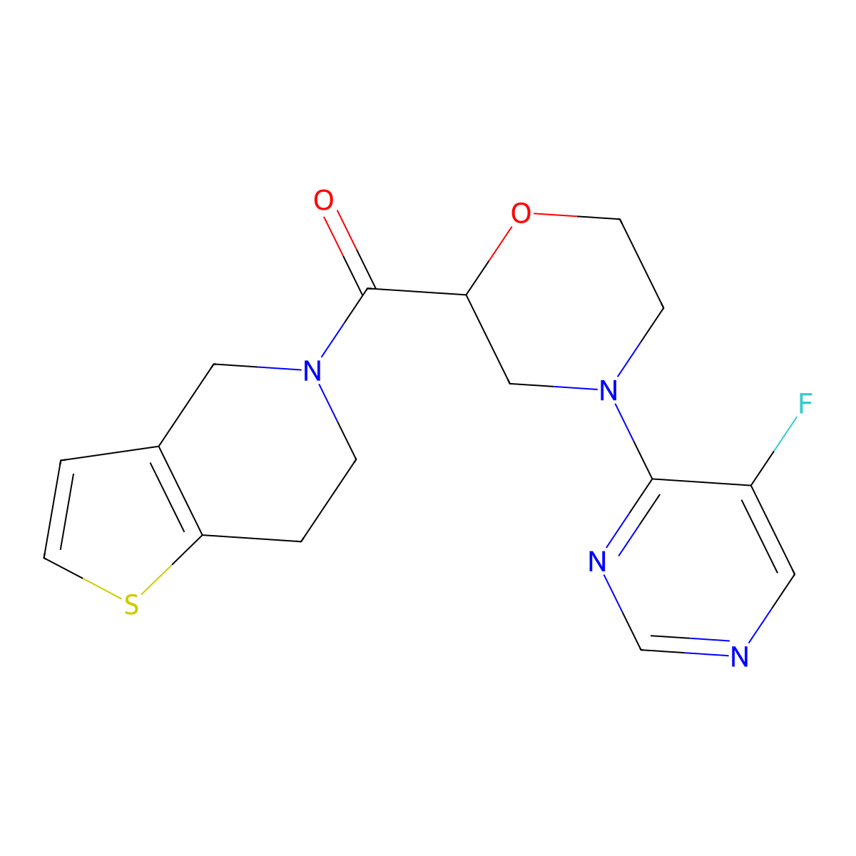 4-(5-fluoropyrimidin-4-yl)-2-{4H,5H,6H,7H-thieno[3,2-c]pyridine-5-carbonyl}morpholine molecular structure, CAS 3054630-85-9