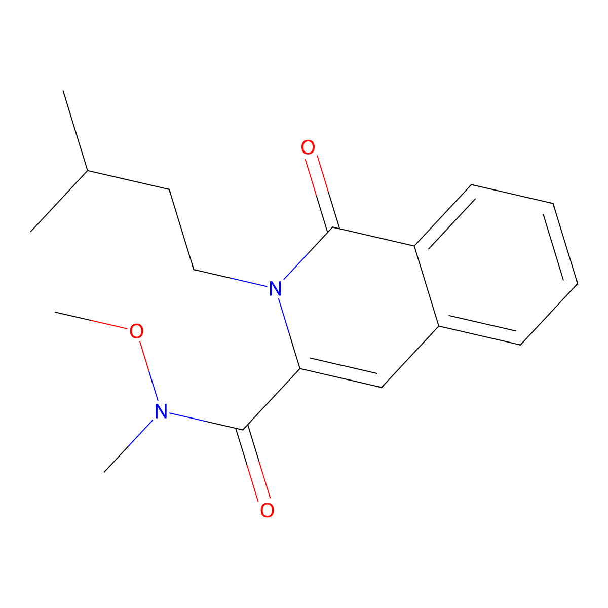 N-methoxy-N-methyl-2-(3-methylbutyl)-1-oxo-1,2-dihydroisoquinoline-3-carboxamide molecular structure, CAS 3054630-86-0