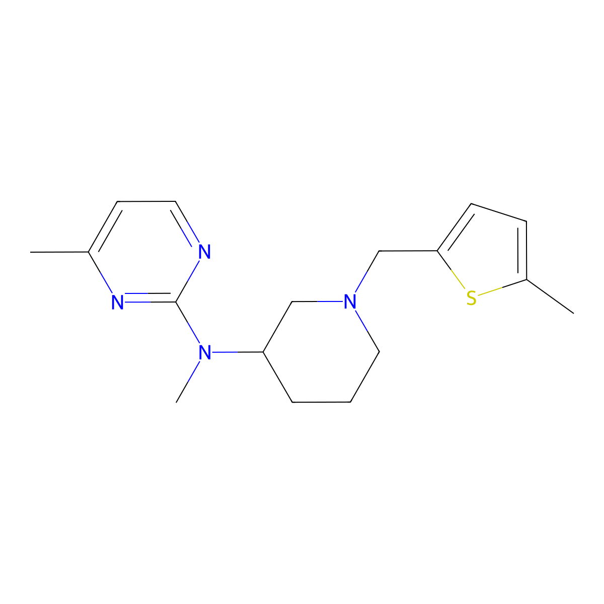 N,4-dimethyl-N-{1-[(5-methylthiophen-2-yl)methyl]piperidin-3-yl}pyrimidin-2-amine molecular structure, CAS 3054630-87-1
