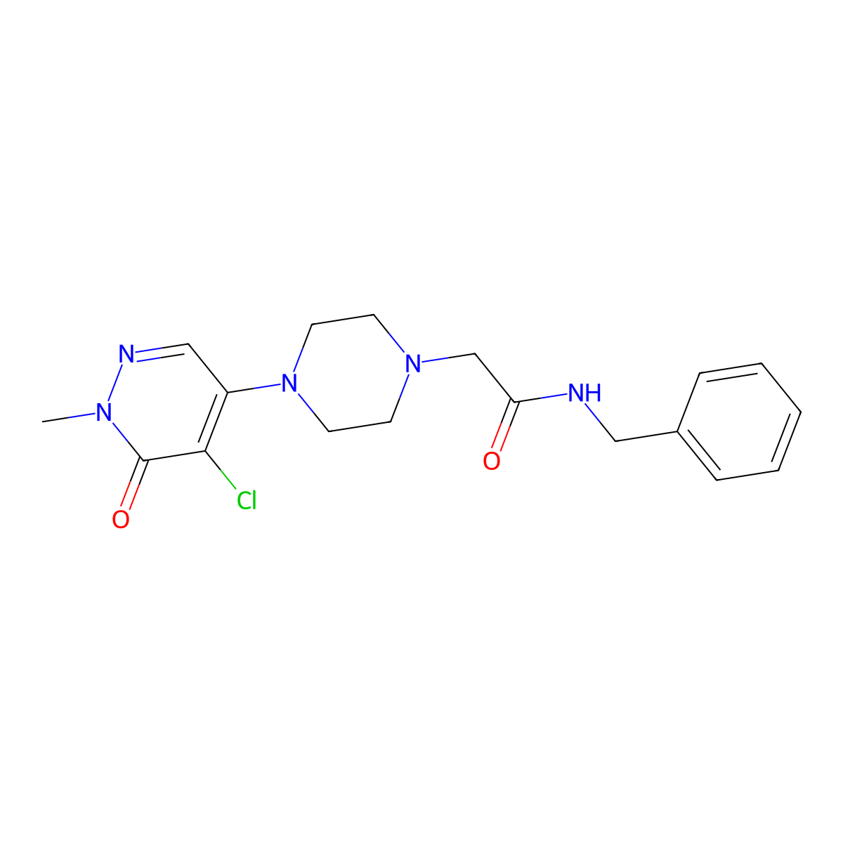N-benzyl-2-[4-(5-chloro-1-methyl-6-oxo-1,6-dihydropyridazin-4-yl)piperazin-1-yl]acetamide molecular structure, CAS 3054630-91-7