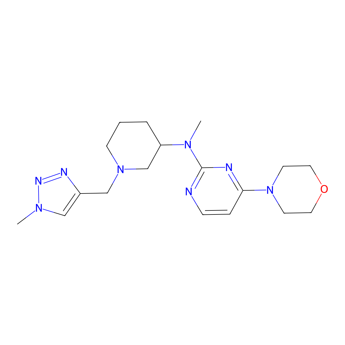 N-methyl-N-{1-[(1-methyl-1H-1,2,3-triazol-4-yl)methyl]piperidin-3-yl}-4-(morpholin-4-yl)pyrimidin-2-amine molecular structure, CAS 3054630-95-1