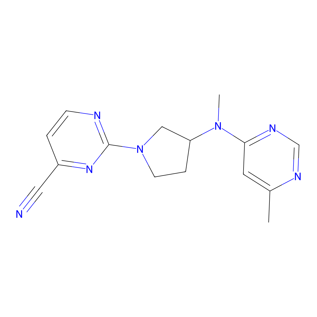 2-{3-[Methyl(6-methylpyrimidin-4-yl)amino]pyrrolidin-1-yl}pyrimidine-4-carbonitrile molecular structure, CAS 3054630-96-2