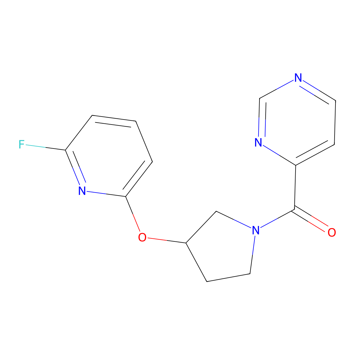 [3-(6-Fluoropyridin-2-yl)oxypyrrolidin-1-yl]-pyrimidin-4-ylmethanone molecular structure, CAS 3054631-01-2