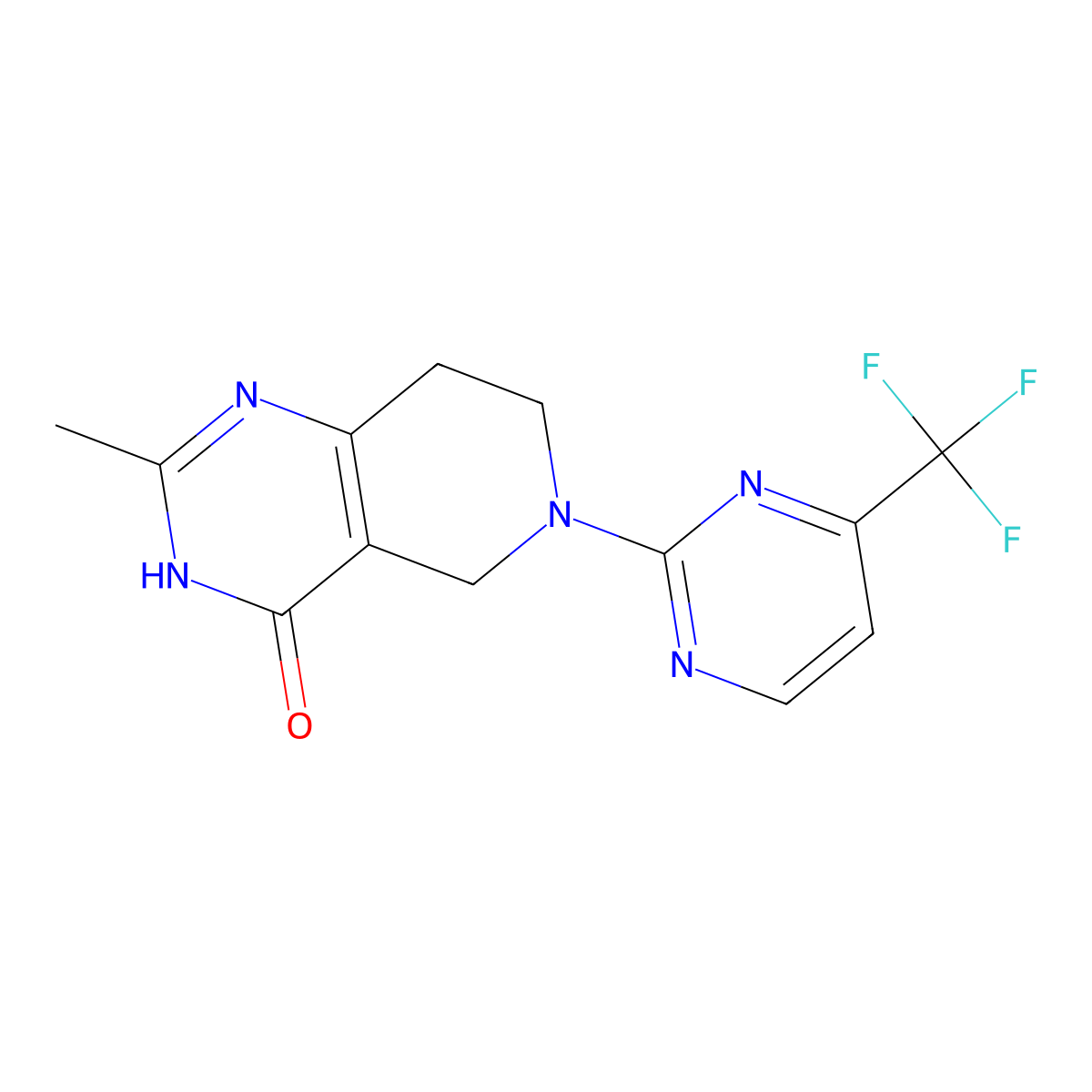 2-methyl-6-[4-(trifluoromethyl)pyrimidin-2-yl]-3H,4H,5H,6H,7H,8H-pyrido[4,3-d]pyrimidin-4-one molecular structure, CAS 3054631-08-9
