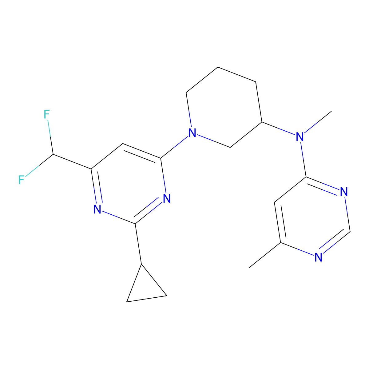 N-{1-[2-cyclopropyl-6-(difluoromethyl)pyrimidin-4-yl]piperidin-3-yl}-N,6-dimethylpyrimidin-4-amine molecular structure, CAS 3054631-10-3