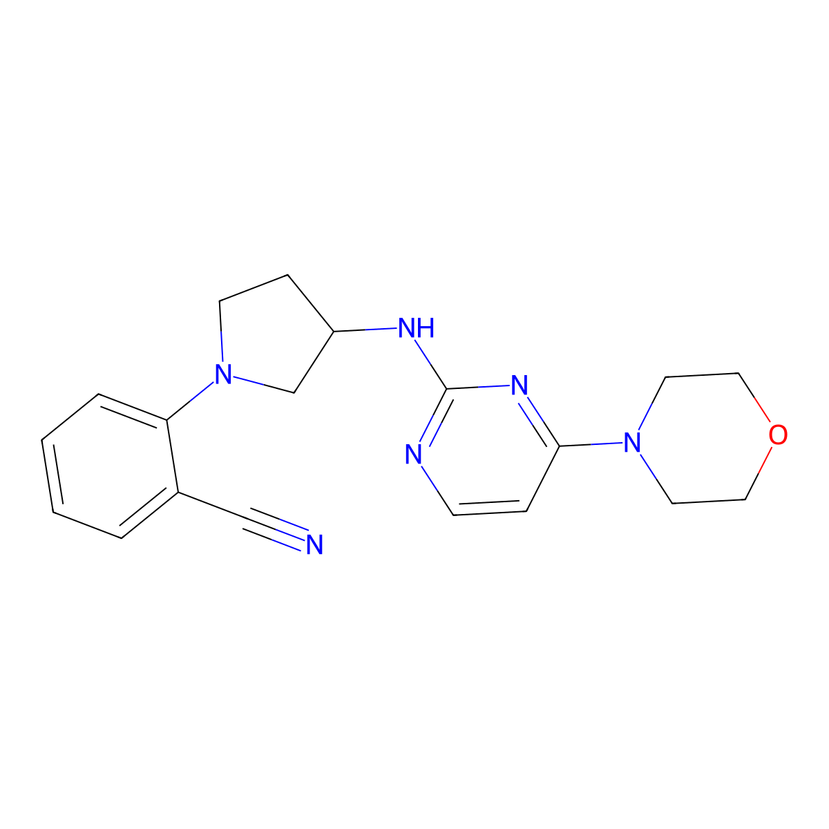 2-(3-{[4-(Morpholin-4-yl)pyrimidin-2-yl]amino}pyrrolidin-1-yl)benzonitrile molecular structure, CAS 3054631-12-5