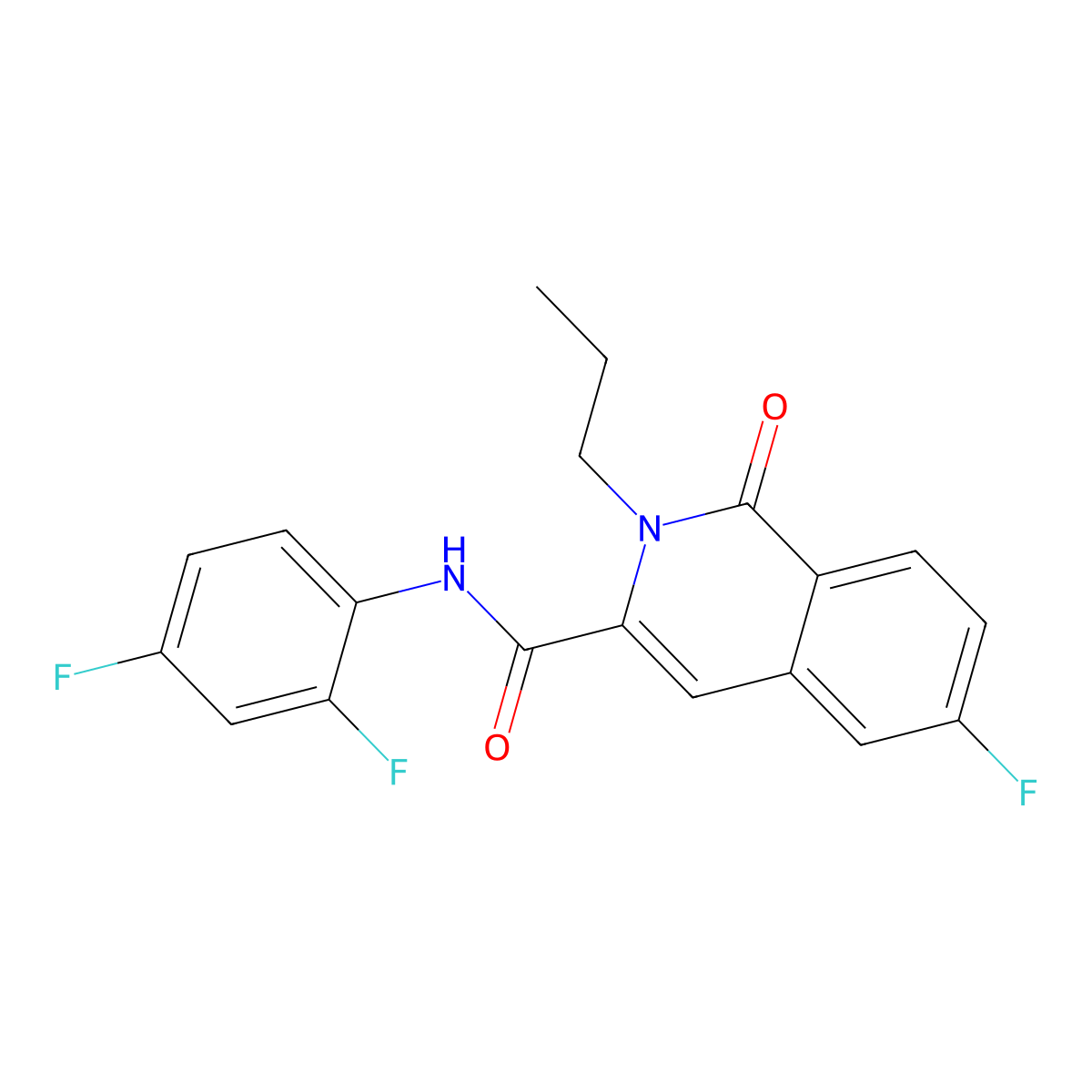 N-(2,4-difluorophenyl)-6-fluoro-1-oxo-2-propyl-1,2-dihydroisoquinoline-3-carboxamide molecular structure, CAS 3054631-13-6