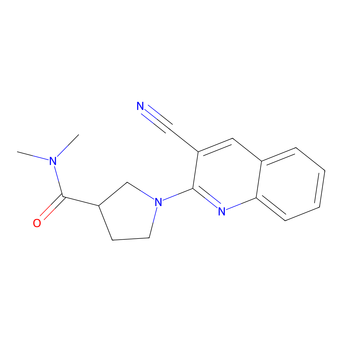 1-(3-cyanoquinolin-2-yl)-N,N-dimethylpyrrolidine-3-carboxamide molecular structure, CAS 3054631-15-8