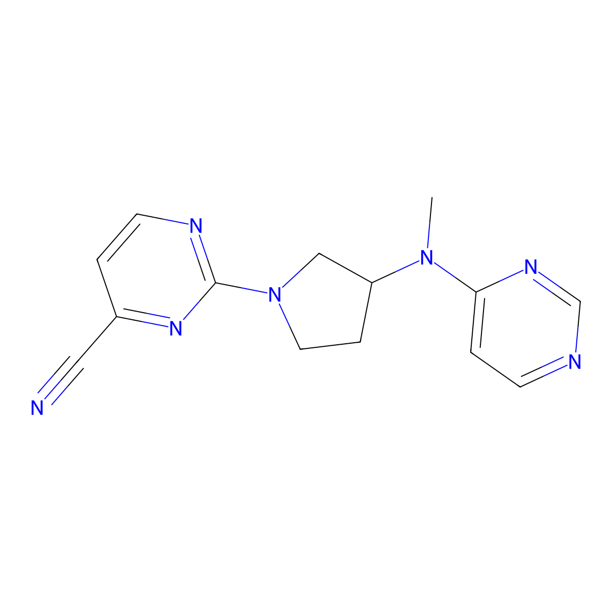 2-{3-[Methyl(pyrimidin-4-yl)amino]pyrrolidin-1-yl}pyrimidine-4-carbonitrile molecular structure, CAS 3054631-16-9