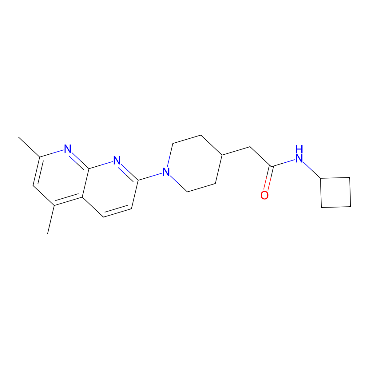 N-cyclobutyl-2-[1-(5,7-dimethyl-1,8-naphthyridin-2-yl)piperidin-4-yl]acetamide molecular structure, CAS 3054631-19-2