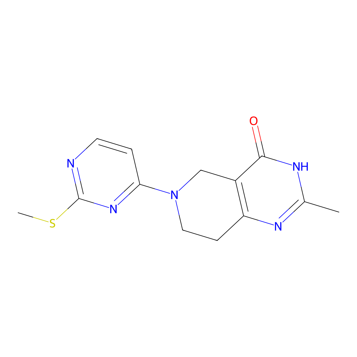 2-methyl-6-[2-(methylsulfanyl)pyrimidin-4-yl]-3H,4H,5H,6H,7H,8H-pyrido[4,3-d]pyrimidin-4-one molecular structure, CAS 3054631-21-6